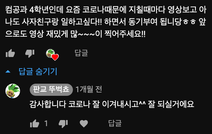 동기부여가 된다는 댓글.